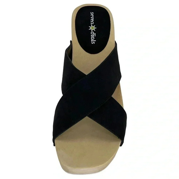 Seven Dials Malta Black Faux Leather Wooden Platform Womens Sandals Size 7.5M - Picture 6 of 11